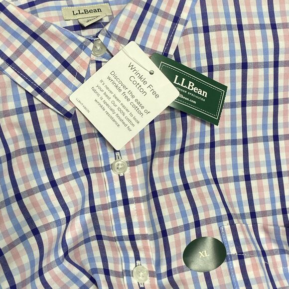 L.L. Bean Dress Shirt Men's XL Blue White Pink Plaid Pinpoint Oxford 100% Cotton - Picture 12 of 12